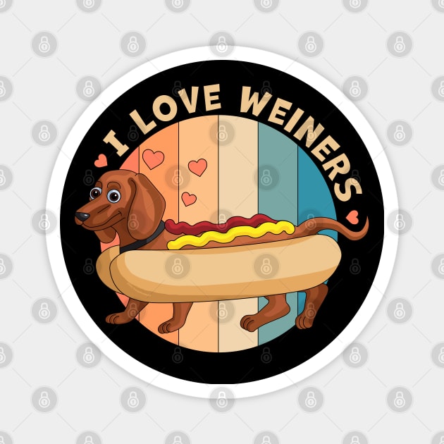 I Love Weiners Hot dog Dachshund Magnet by OrangeMonkeyArt
